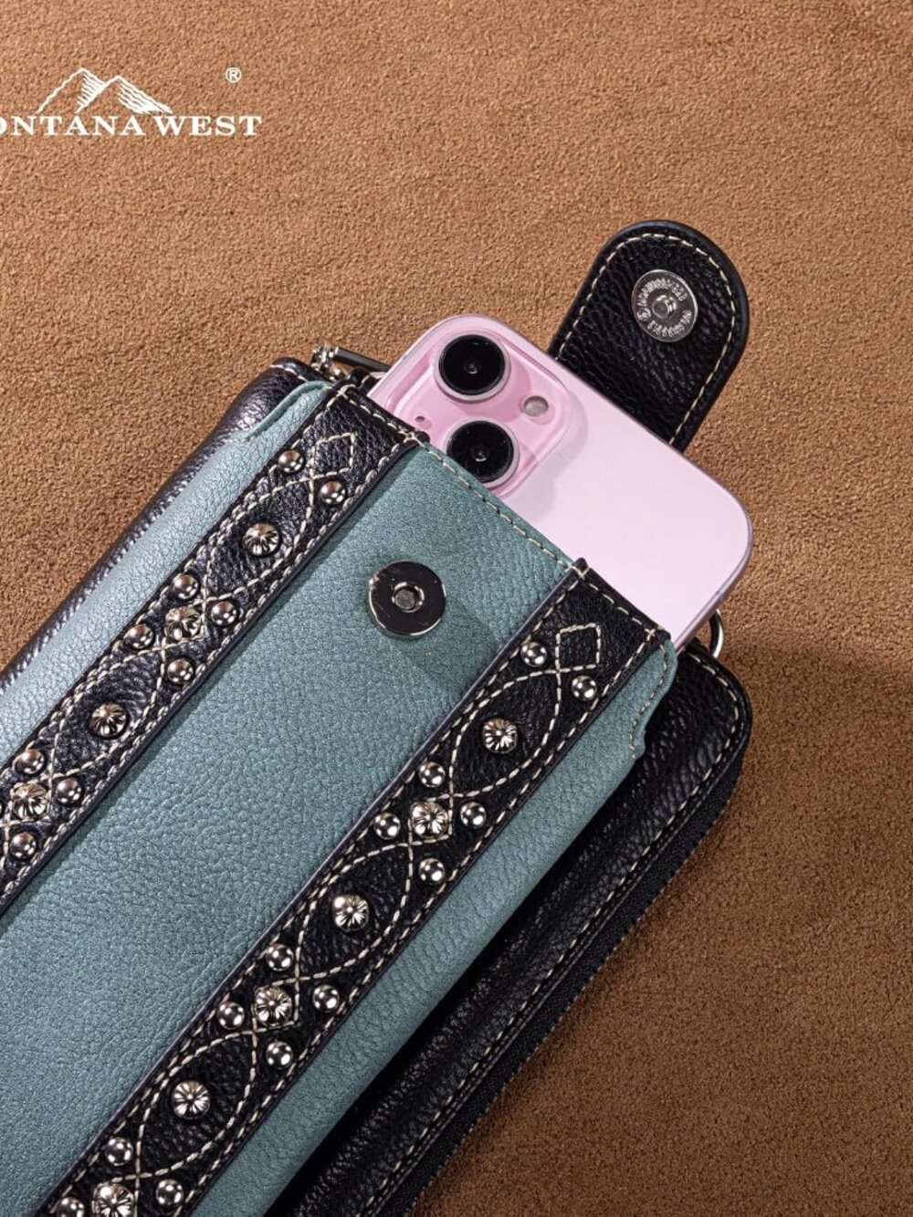 Western Crossbody Phone Wallet for Women RFID Blocking Wallet Purse with Cash Sl - Picture 7 of 9